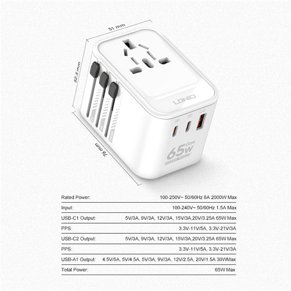 Universal Adapter Z6 65W Gan with 3 USB Ports